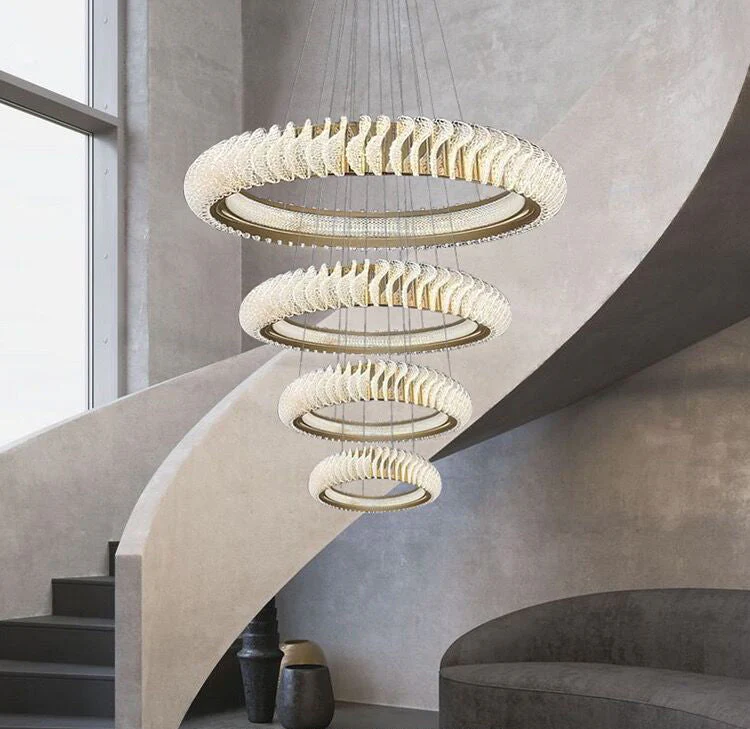 Extra Large Round Acrylic and Stainless Steel Multi-Layer Chandelier for High Ceilings - Image 8