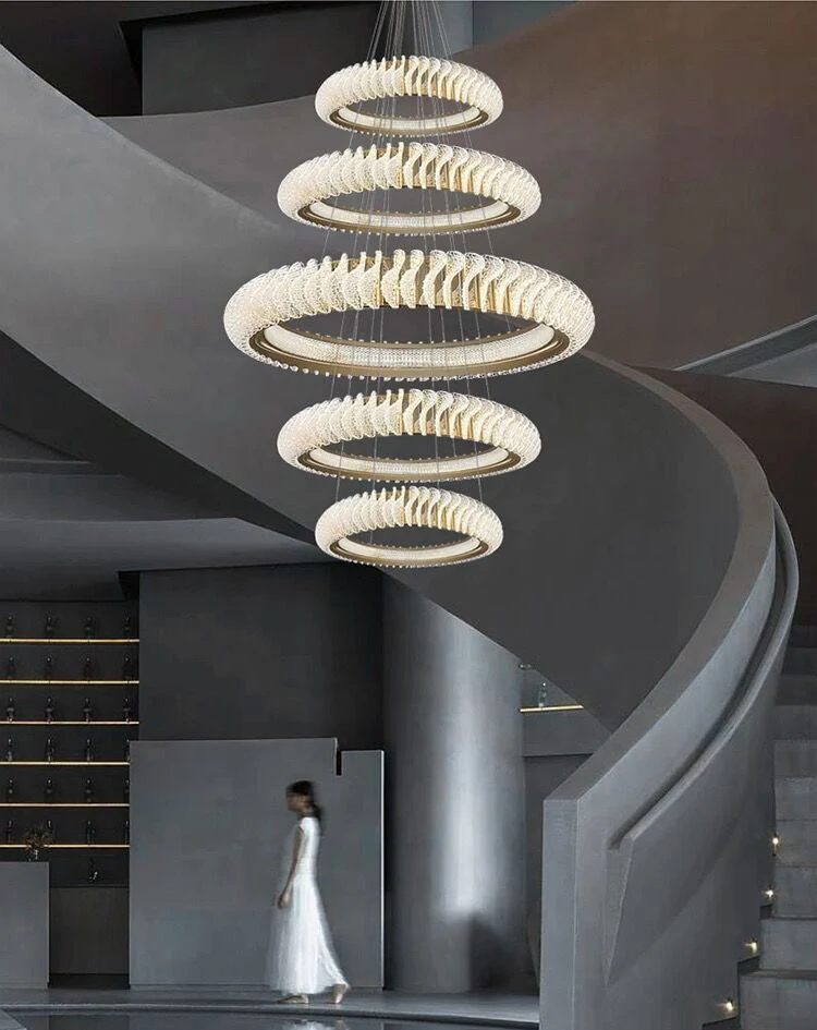 Extra Large Multi-layers Rings Crystal Chandelier Modern Art Waves Creative Pendant Light For High-ciling Foyer/Hallway/Staircase - Image 12