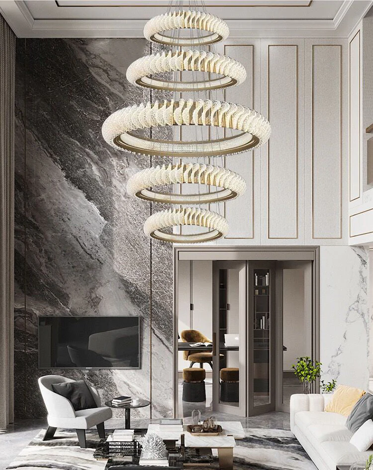 Extra Large Multi-layers Rings Crystal Chandelier Modern Art Waves Creative Pendant Light For High-ciling Foyer/Hallway/Staircase - Image 14