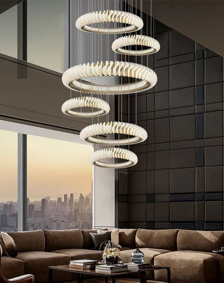 Extra Large Multi-layers Rings Crystal Chandelier Modern Art Waves Creative Pendant Light For High-ciling Foyer/Hallway/Staircase - Image 19