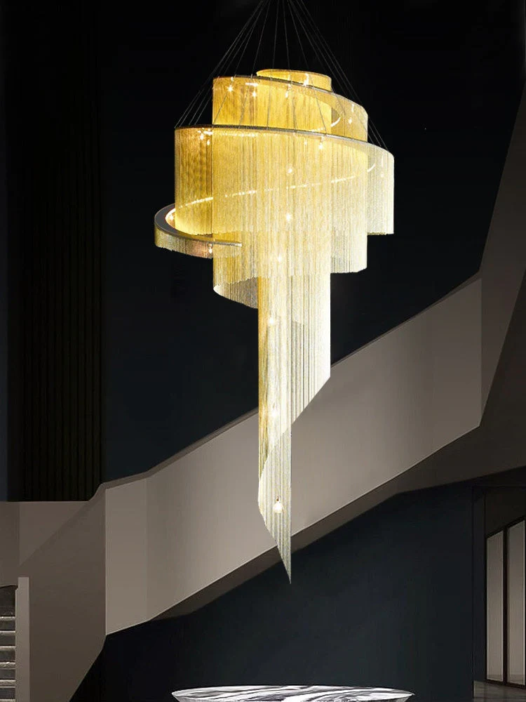 Extra Large Multi-layered Post-Modern Luxury Metal Chains Chandelier for High-ceiling Room - Image 2