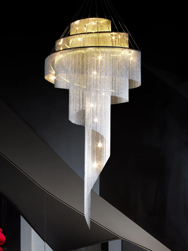 Extra Large Multi-layered Post-Modern Luxury Metal Chains Chandelier for High-ceiling Room - Image 4