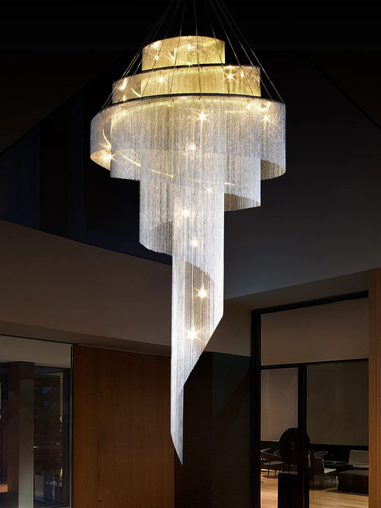 Extra Large Multi-layered Post-Modern Luxury Metal Chains Chandelier for High-ceiling Room - Image 8