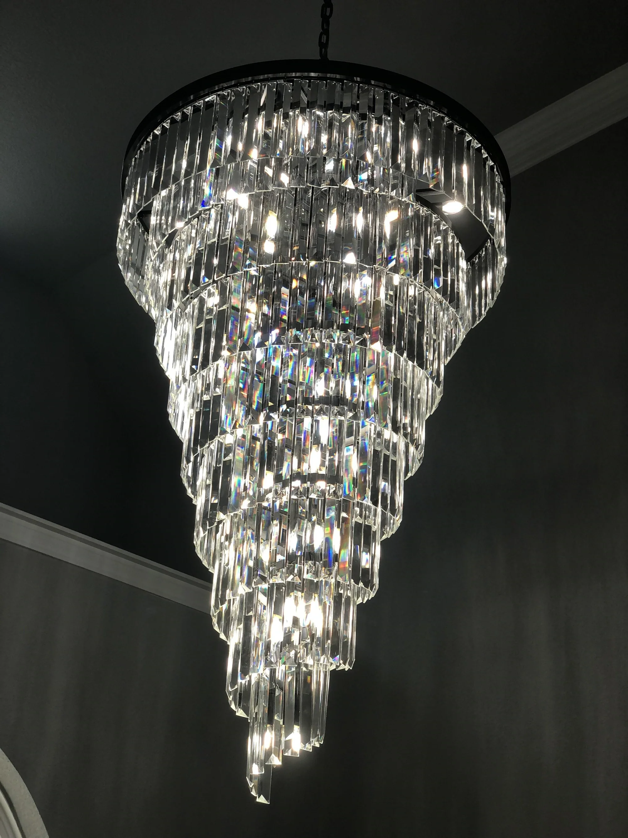 Extra Large Multi-Tiered  Spiral Crystal Chandelier In Black Finish - Image 3