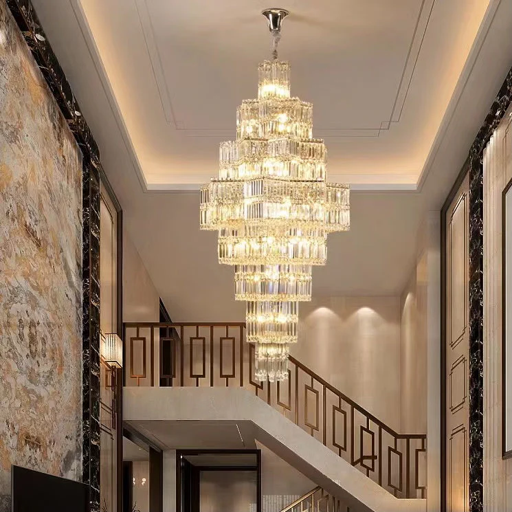 Extra Large Plaza Hall  Multi-Tier Crystal Chandelier Foyer Living Room Staircase Ceiling Lighting Fixture  In Chrome/ Silver Finish - Image 3
