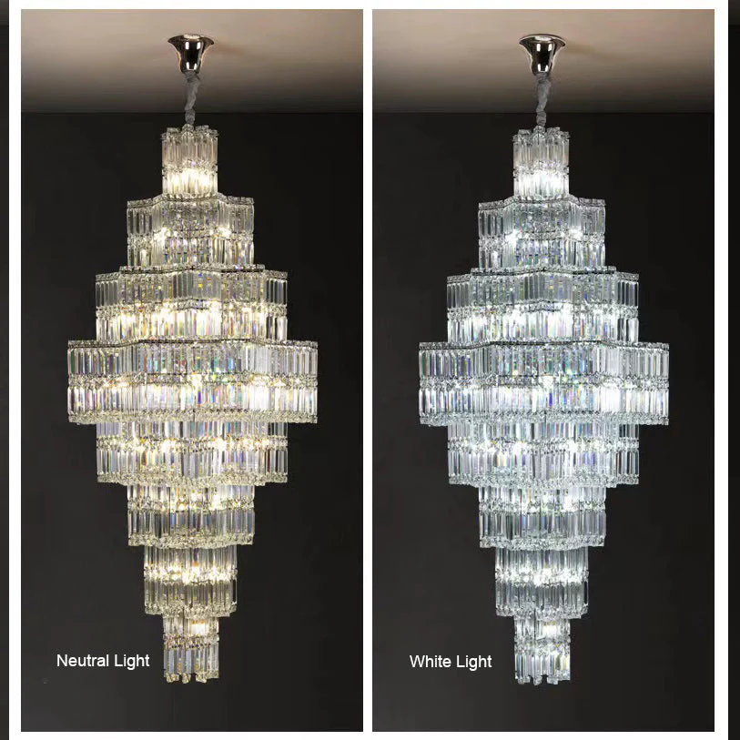 Extra Large Plaza Hall  Multi-Tier Crystal Chandelier Foyer Living Room Staircase Ceiling Lighting Fixture  In Chrome/ Silver Finish - Image 4