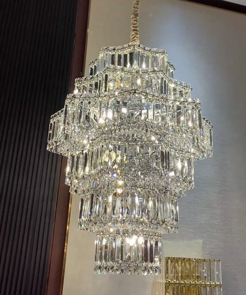 Extra Large Plaza Hall  Multi-Tier Crystal Chandelier Foyer Living Room Staircase Ceiling Lighting Fixture  In Chrome/ Silver Finish - Image 6