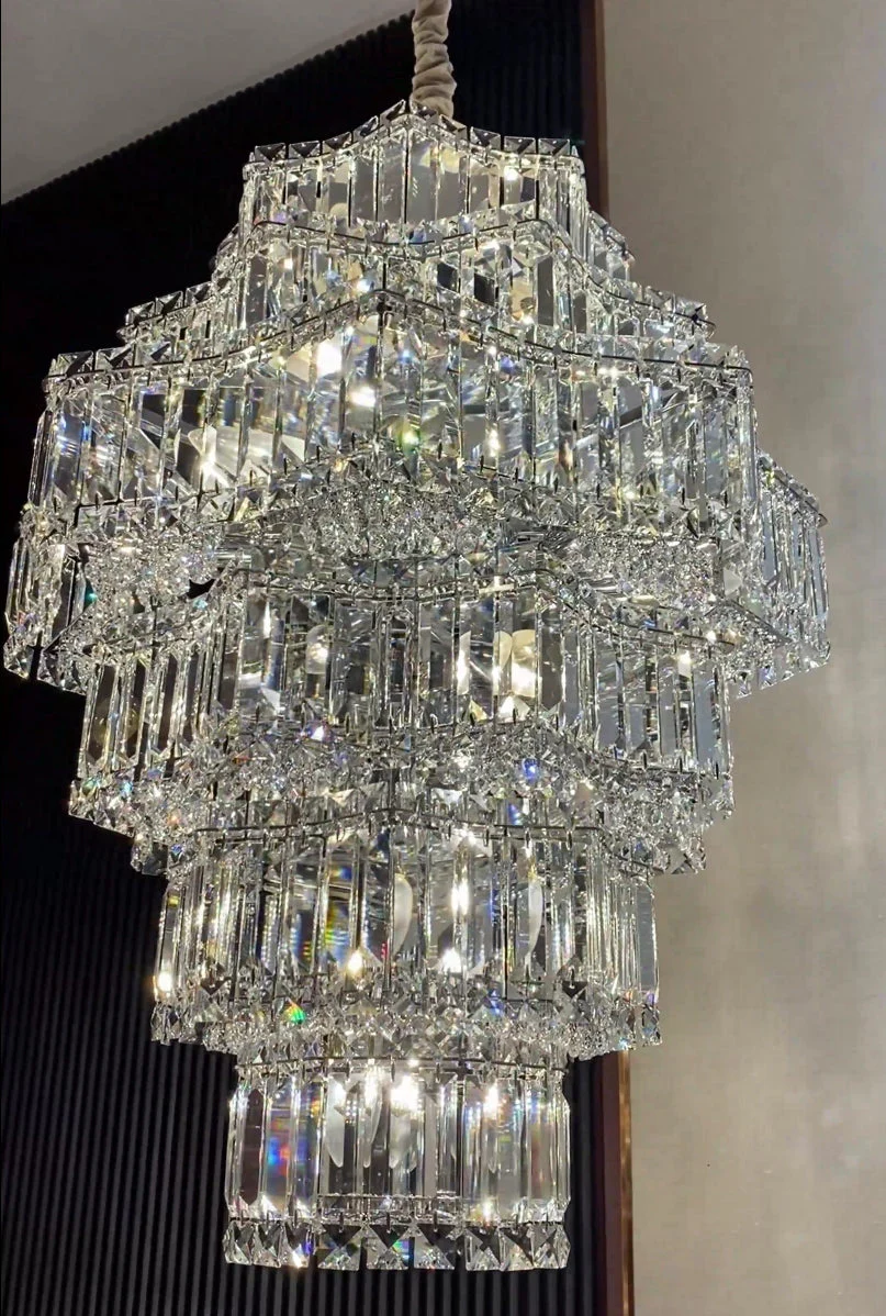 Extra Large Plaza Hall  Multi-Tier Crystal Chandelier Foyer Living Room Staircase Ceiling Lighting Fixture  In Chrome/ Silver Finish - Image 8