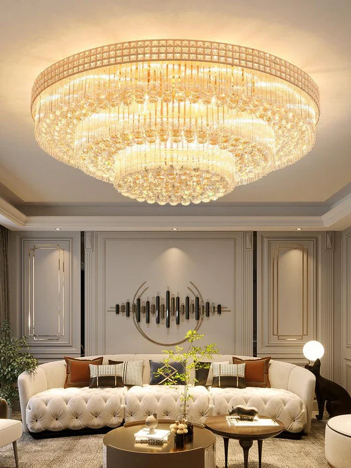Extra Large Three Layers Round Luxury Flush Mounted Crystal Chandelier for Living Room - Image 2