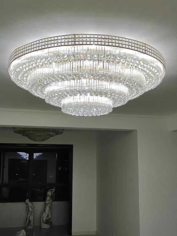 Extra Large Three Layers Round Luxury Flush Mounted Crystal Chandelier for Living Room - Image 3