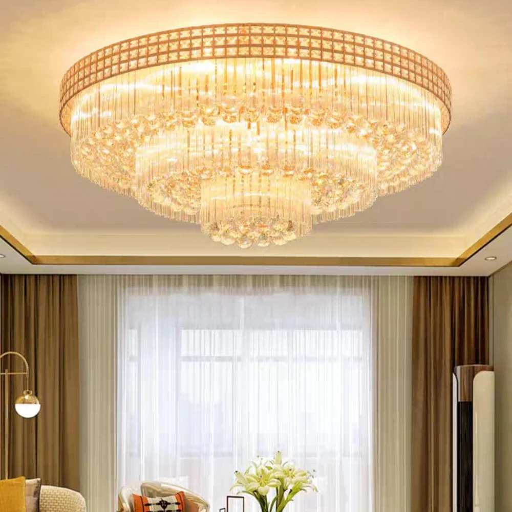 Extra Large Three Layers Round Luxury Flush Mounted Crystal Chandelier for Living Room - Image 9