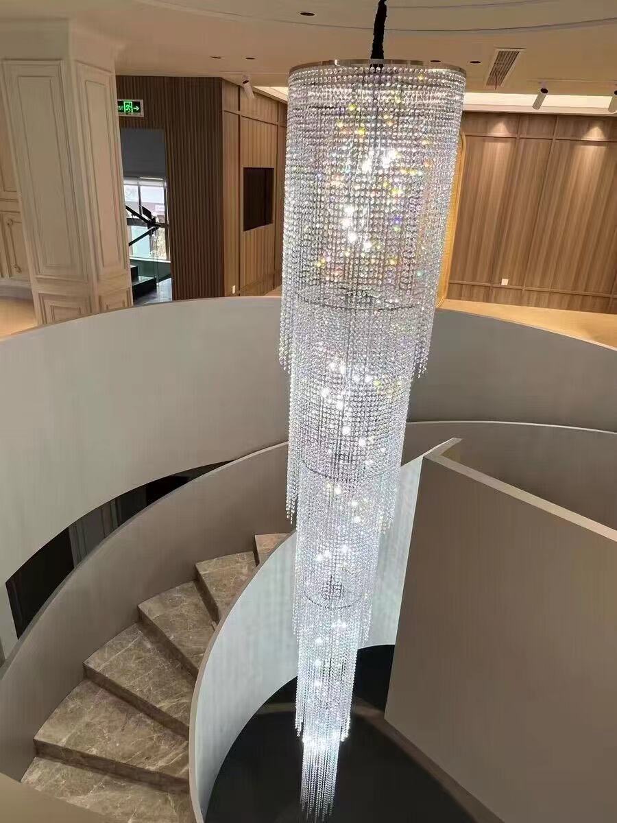 Extra Long Luxury Crystal Chandelier For Staircase / 2 Story Multi-layered Long Light Fixture - Image 2