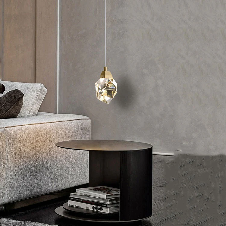 Faceted Crystal Masonry Pendant Light, Brass - Image 2