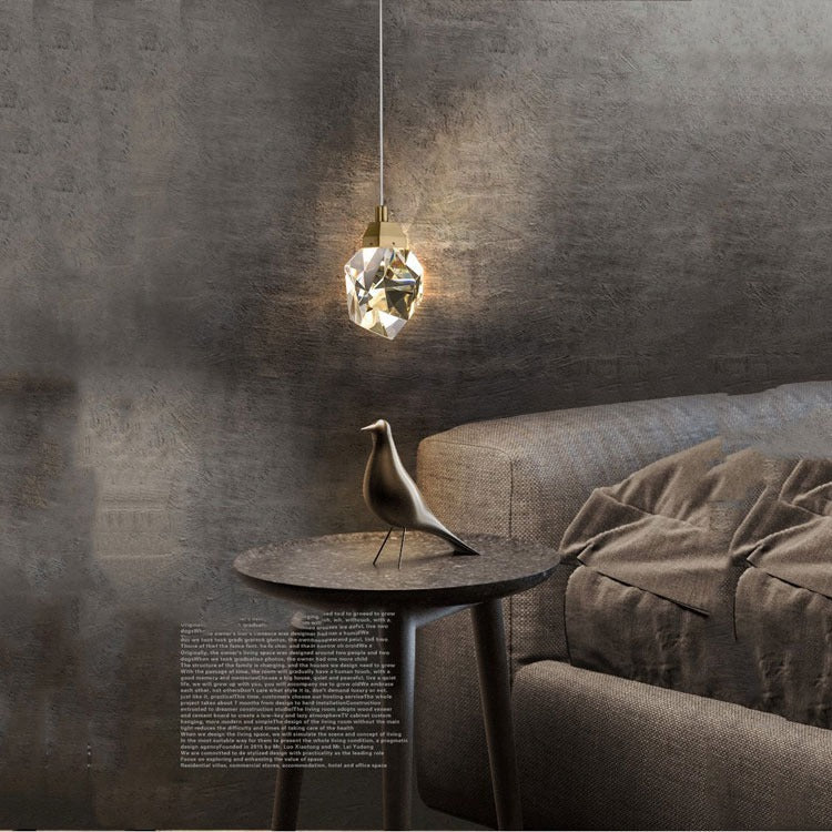 Faceted Crystal Masonry Pendant Light, Brass - Image 5