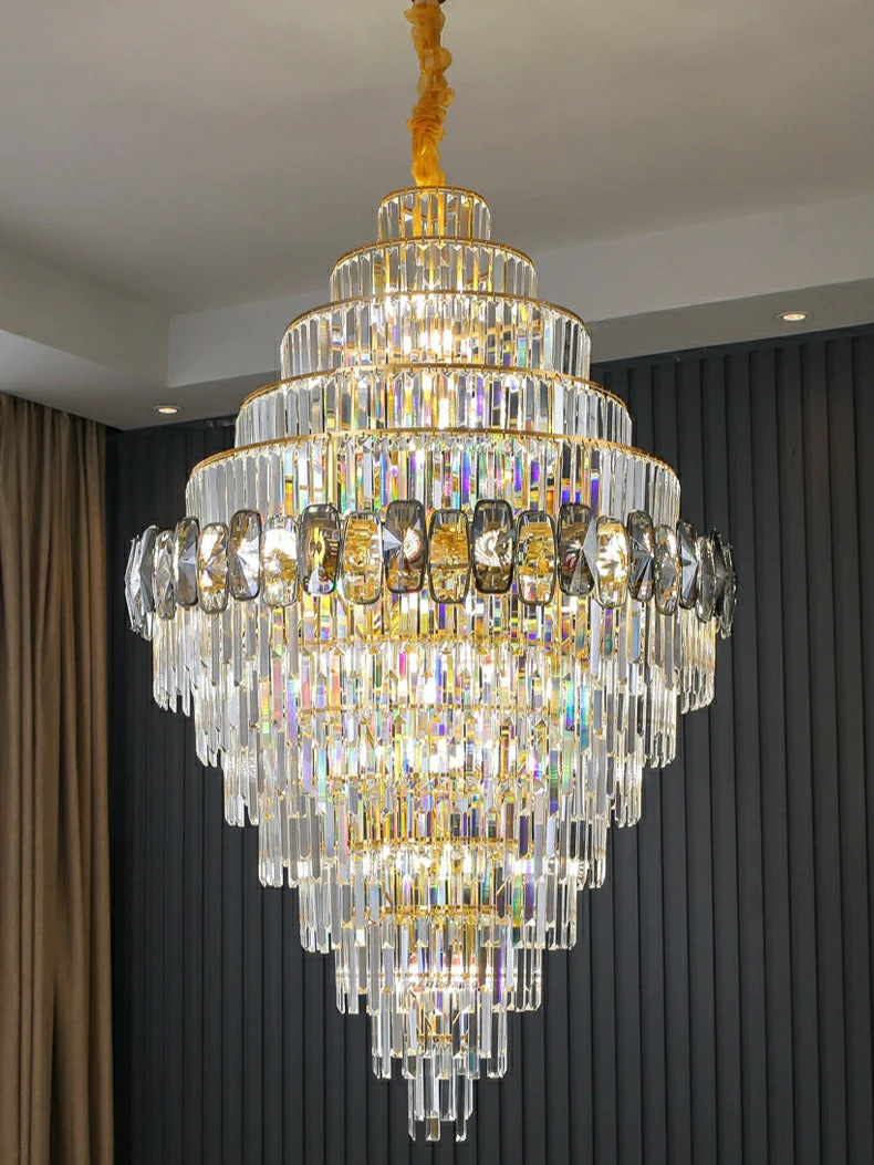 Fashion Large Staircase Chandelier For Foyer Living Room Entrance Crystal Ceiling Light Fixture In Gold Finish - Image 10