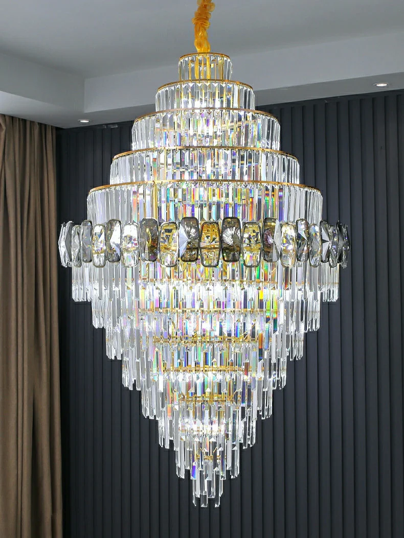 Fashion Large Staircase Chandelier For Foyer Living Room Entrance Crystal Ceiling Light Fixture In Gold Finish - Image 11