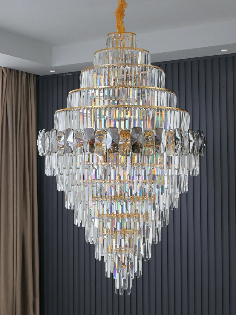 Fashion Large Staircase Chandelier For Foyer Living Room Entrance Crystal Ceiling Light Fixture In Gold Finish - Image 12