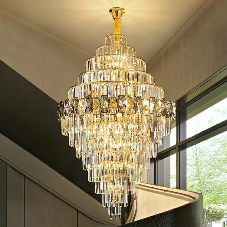 Fashion Large Staircase Chandelier For Foyer Living Room Entrance Crystal Ceiling Light Fixture In Gold Finish - Image 2
