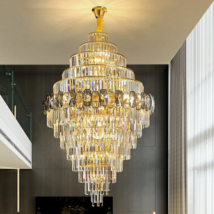 Fashion Large Staircase Chandelier For Foyer Living Room Entrance Crystal Ceiling Light Fixture In Gold Finish - Image 3