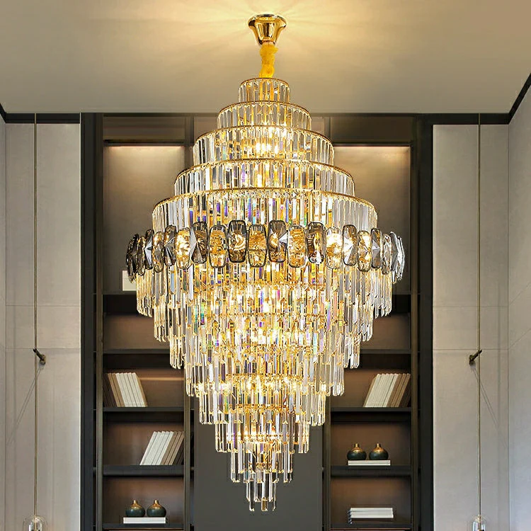 Fashion Large Staircase Chandelier For Foyer Living Room Entrance Crystal Ceiling Light Fixture In Gold Finish - Image 4
