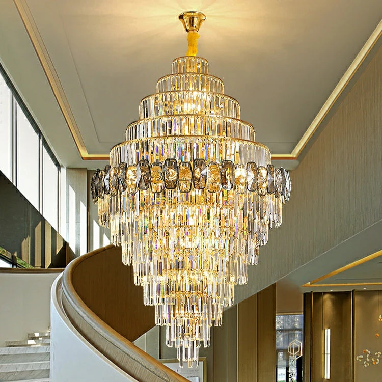 Fashion Large Staircase Chandelier For Foyer Living Room Entrance Crystal Ceiling Light Fixture In Gold Finish - Image 5
