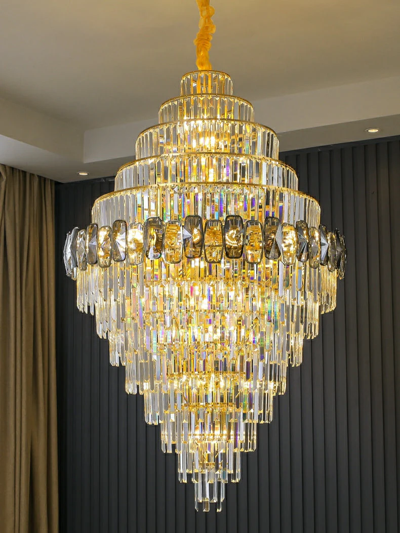 Fashion Large Staircase Chandelier For Foyer Living Room Entrance Crystal Ceiling Light Fixture In Gold Finish - Image 9
