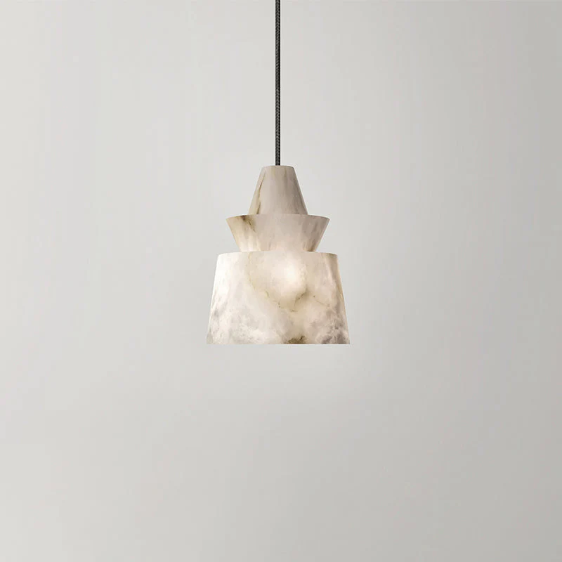 Flo Alabaster Pendant Light Beside Coffee Table - Image 3