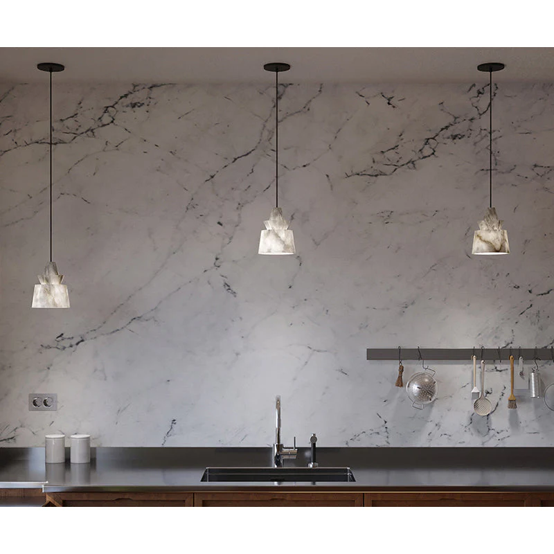 Flo Alabaster Pendant Light Beside Coffee Table - Image 5