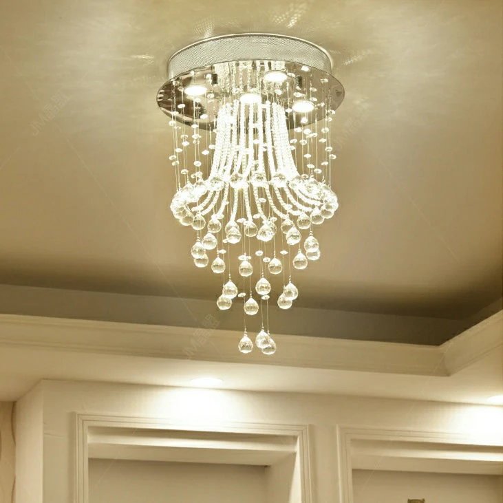 Flush Mounted Crystal Drops Chandelier Elegant Ceiling Light Fixture For Bedroom/ Living Room - Image 4