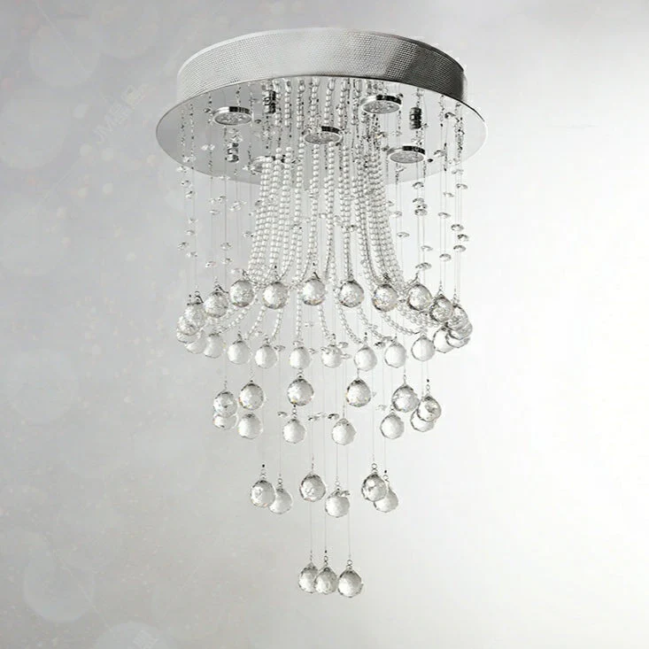 Flush Mounted Crystal Drops Chandelier Elegant Ceiling Light Fixture For Bedroom/ Living Room - Image 6
