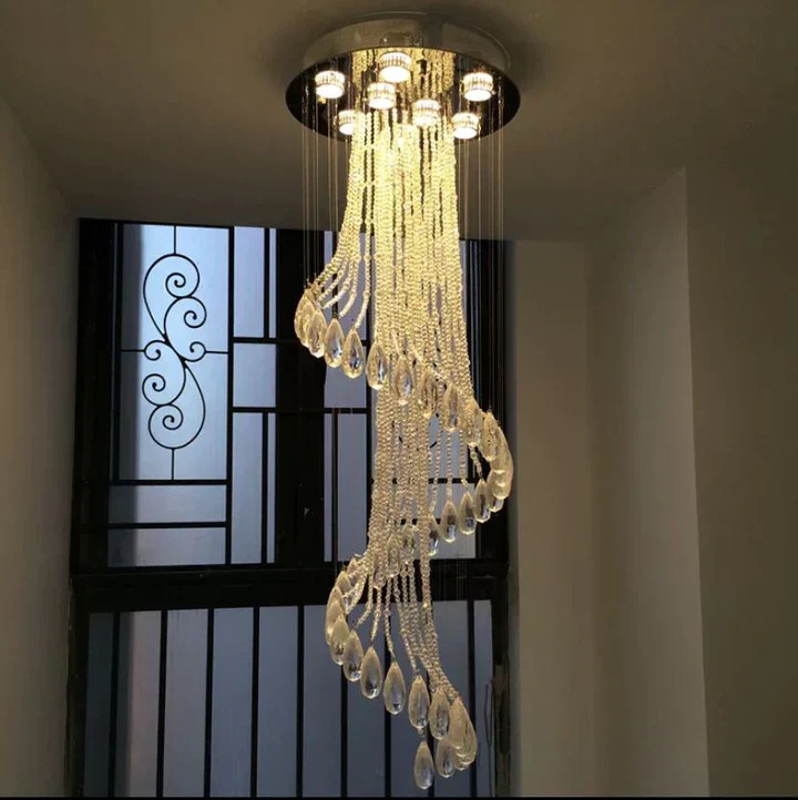 Flush Mounted Spiral Crystal Drops Chandelier Round LED Ceiling Lighting Fixture For Foyer Staircase/ Hotel Entrance - Image 2