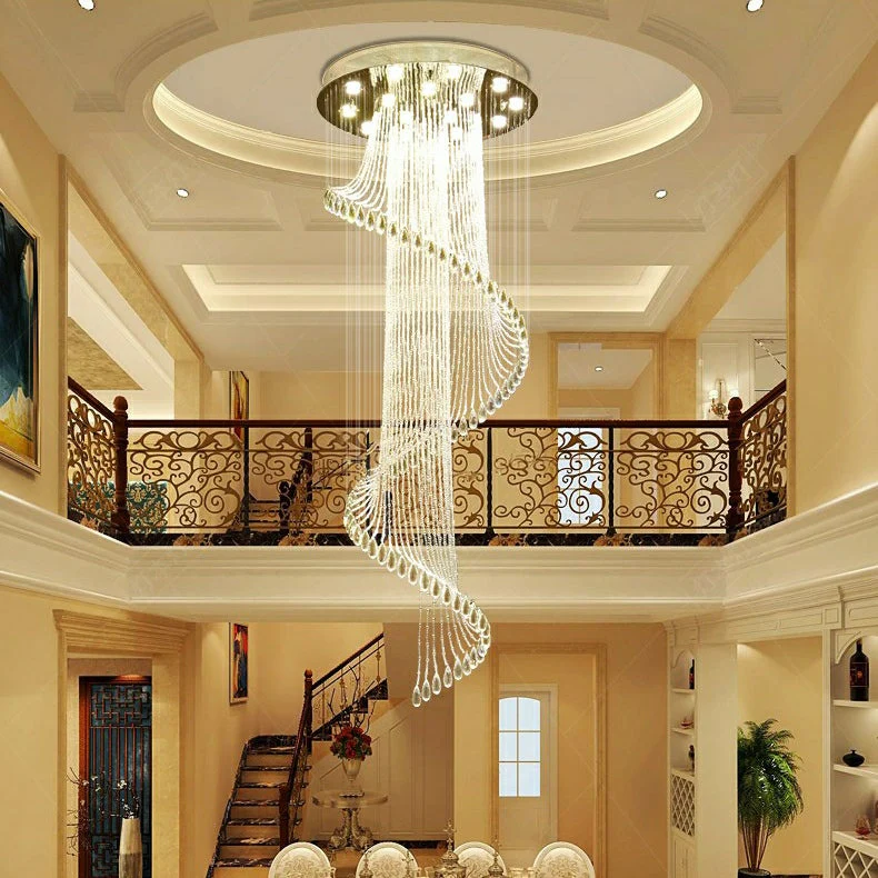 Flush Mounted Spiral Crystal Drops Chandelier Round LED Ceiling Lighting Fixture For Foyer Staircase/ Hotel Entrance - Image 5