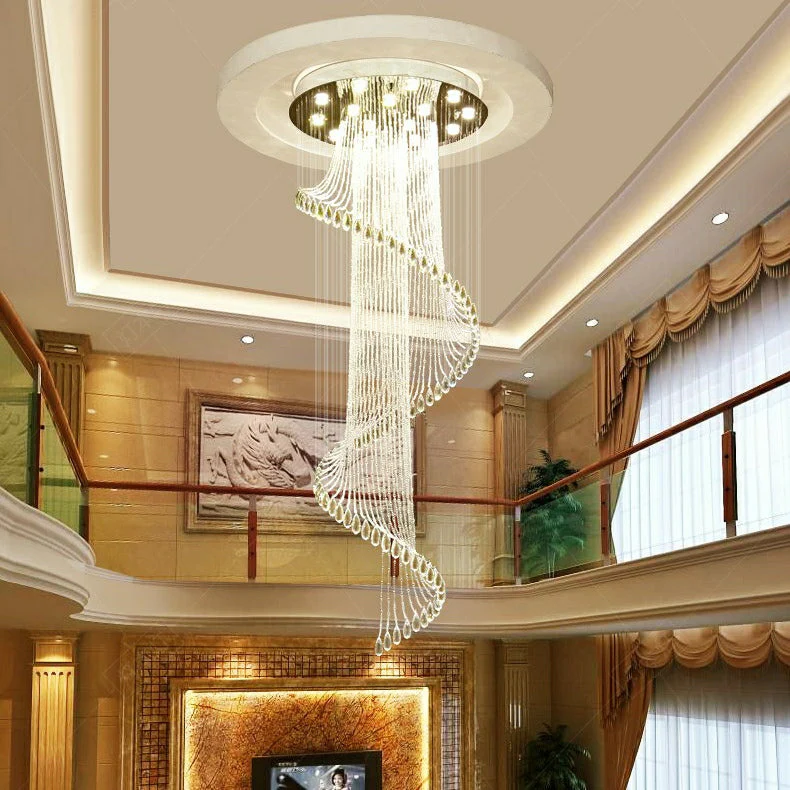 Flush Mounted Spiral Crystal Drops Chandelier Round LED Ceiling Lighting Fixture For Foyer Staircase/ Hotel Entrance - Image 6
