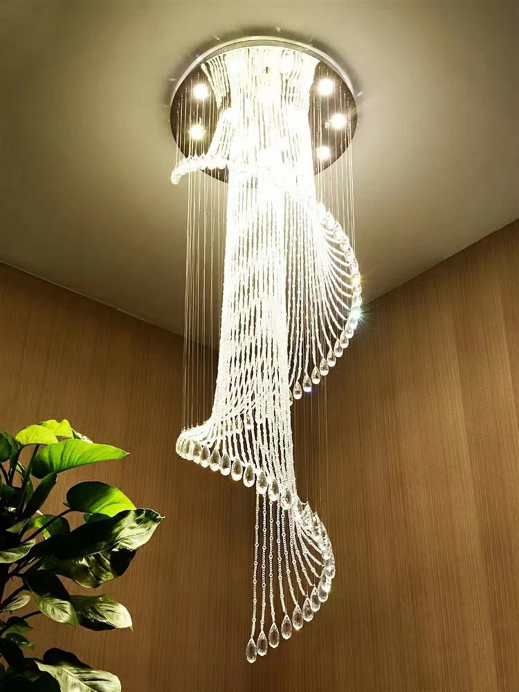 Flush Mounted Spiral Crystal Drops Chandelier Round LED Ceiling Lighting Fixture For Foyer Staircase/ Hotel Entrance - Image 7