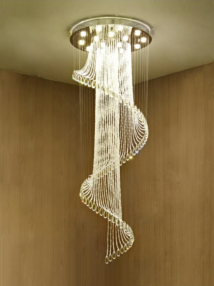 Flush Mounted Spiral Crystal Drops Chandelier Round LED Ceiling Lighting Fixture For Foyer Staircase/ Hotel Entrance - Image 8