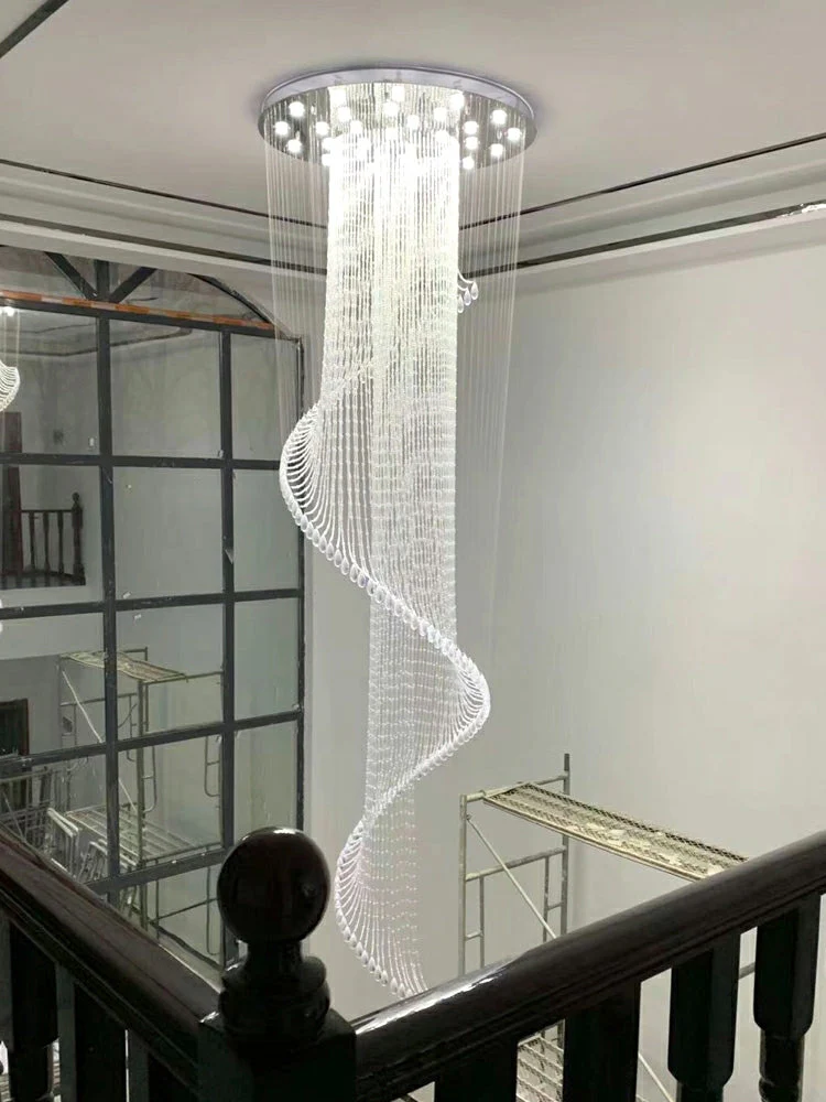 Flush Mounted Spiral Crystal Drops Chandelier Round LED Ceiling Lighting Fixture For Foyer Staircase/ Hotel Entrance - Image 9