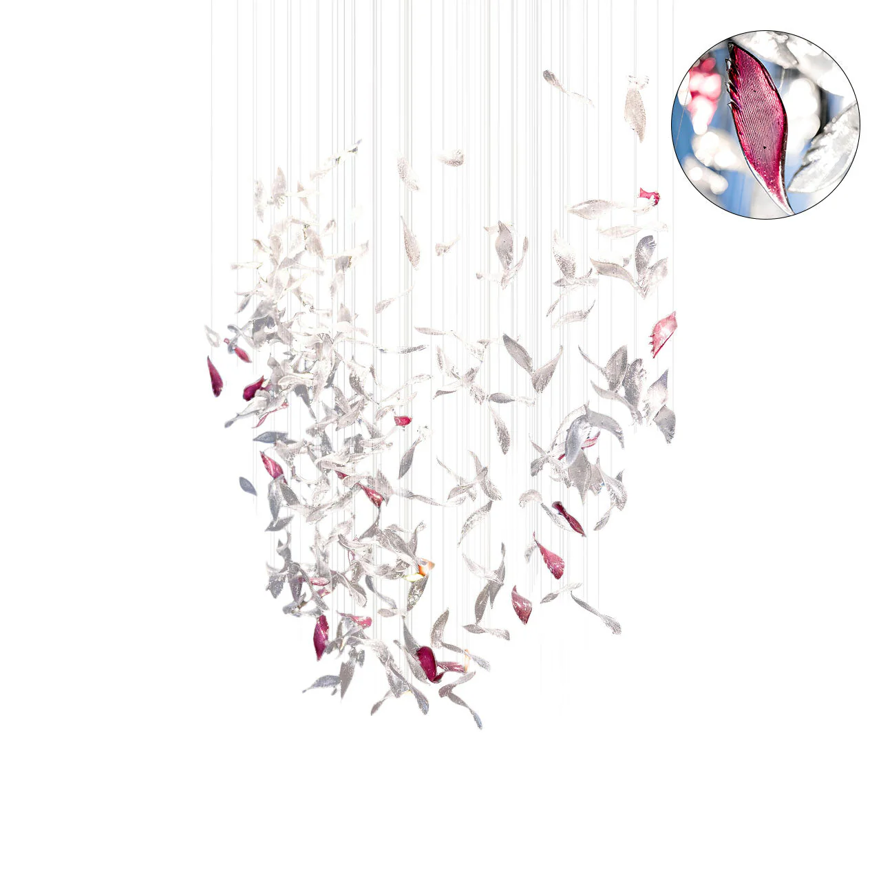 Flying Glass Feather Chandelier, Modern Spiral Glass Long Chandelier Lighting - Image 15