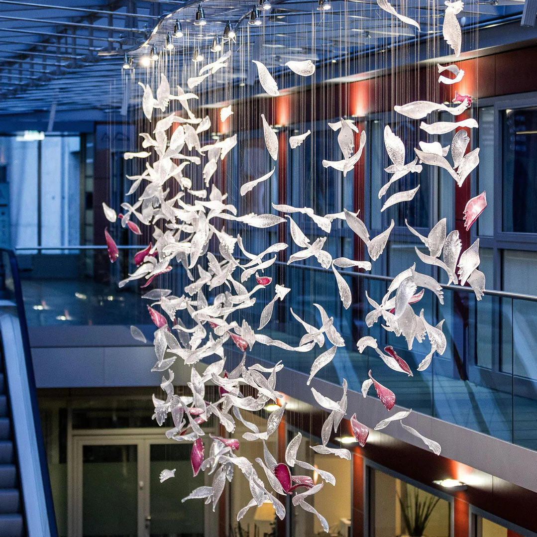 Flying Glass Feather Chandelier, Modern Spiral Glass Long Chandelier Lighting - Image 2