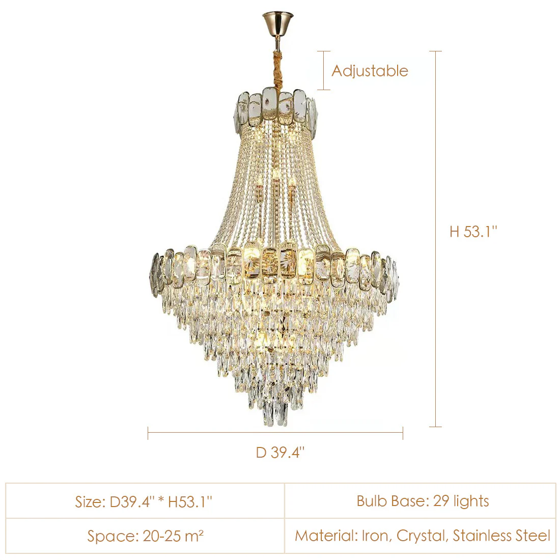 Foyer Staircase Chandelier Luxury K9 Crystal Ceiling Light For Living Room / Hallway - Image 14