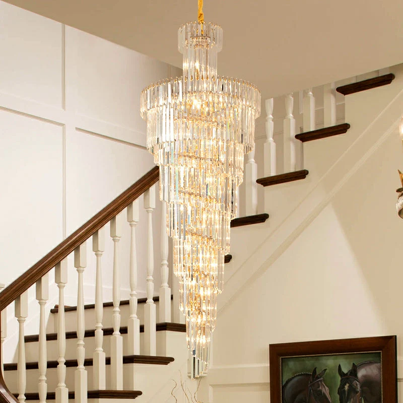 Tiered Foyer Staircase Spiral Crystal Chandelier Hotel Hall/ Entrance High Ceiling Pendant Lighting Fixture - Image 2