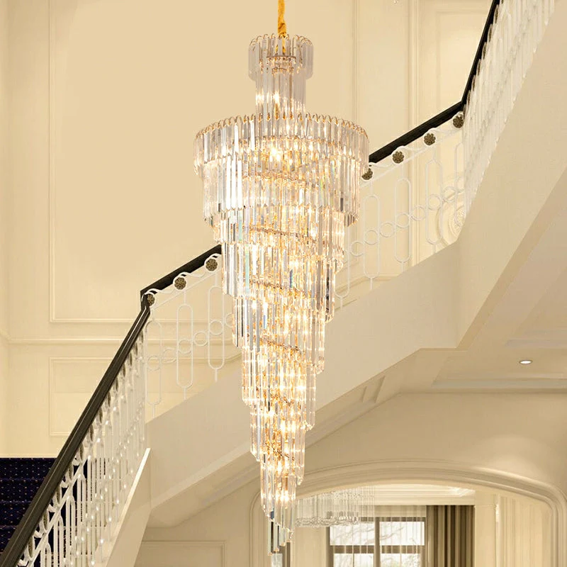Tiered Foyer Staircase Spiral Crystal Chandelier Hotel Hall/ Entrance High Ceiling Pendant Lighting Fixture - Image 3