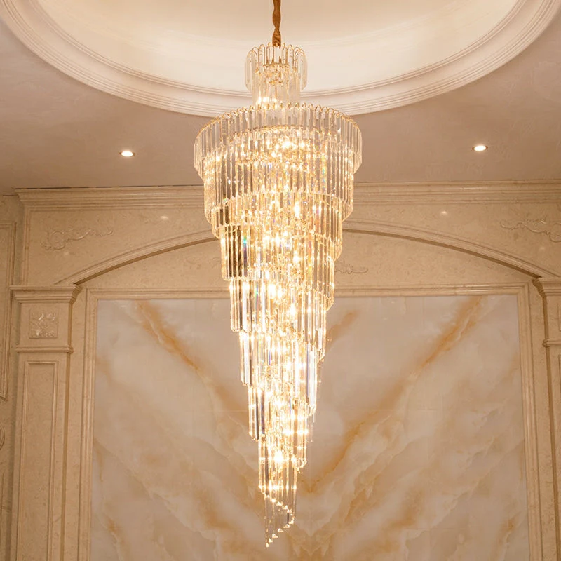 Tiered Foyer Staircase Spiral Crystal Chandelier Hotel Hall/ Entrance High Ceiling Pendant Lighting Fixture - Image 4