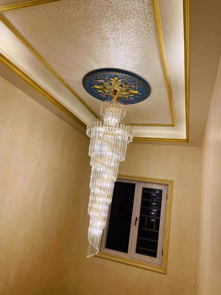 Tiered Foyer Staircase Spiral Crystal Chandelier Hotel Hall/ Entrance High Ceiling Pendant Lighting Fixture - Image 6