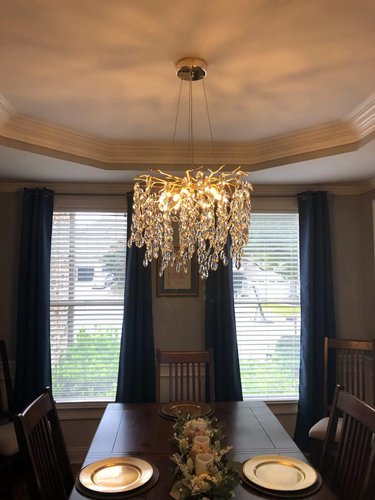 French Branch Crystal Chandelier with Elegant Crystal Leaves - Image 11