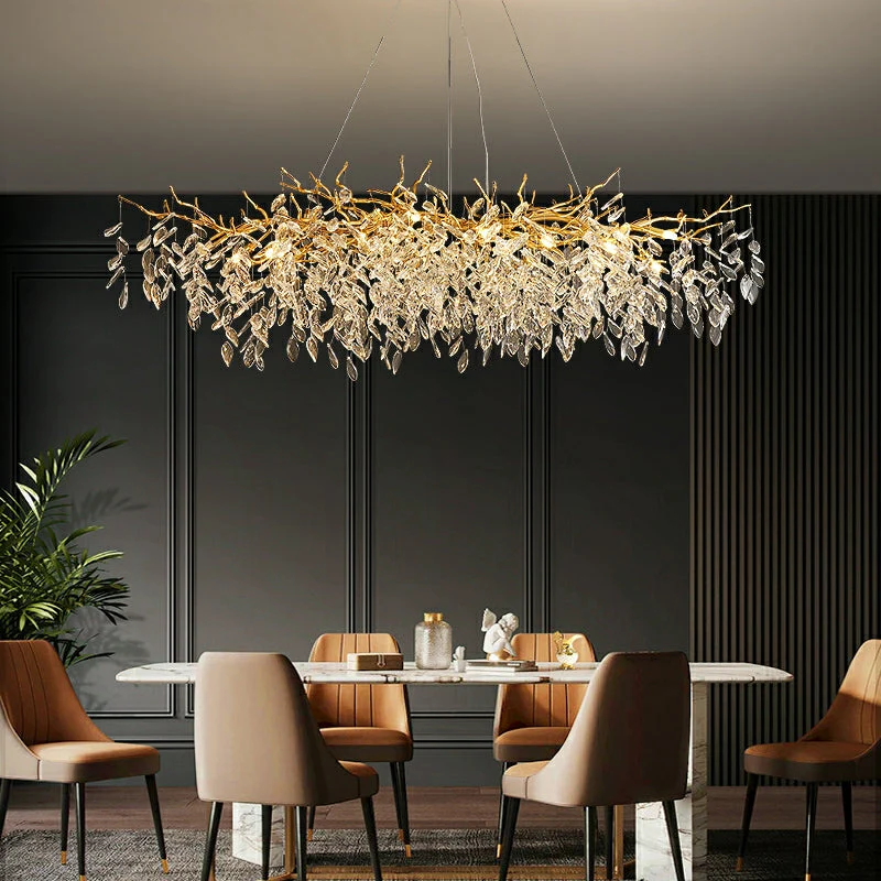 French Branch Crystal Chandelier with Elegant Crystal Leaves - Image 12