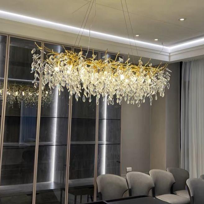 French Branch Crystal Chandelier with Elegant Crystal Leaves - Image 13