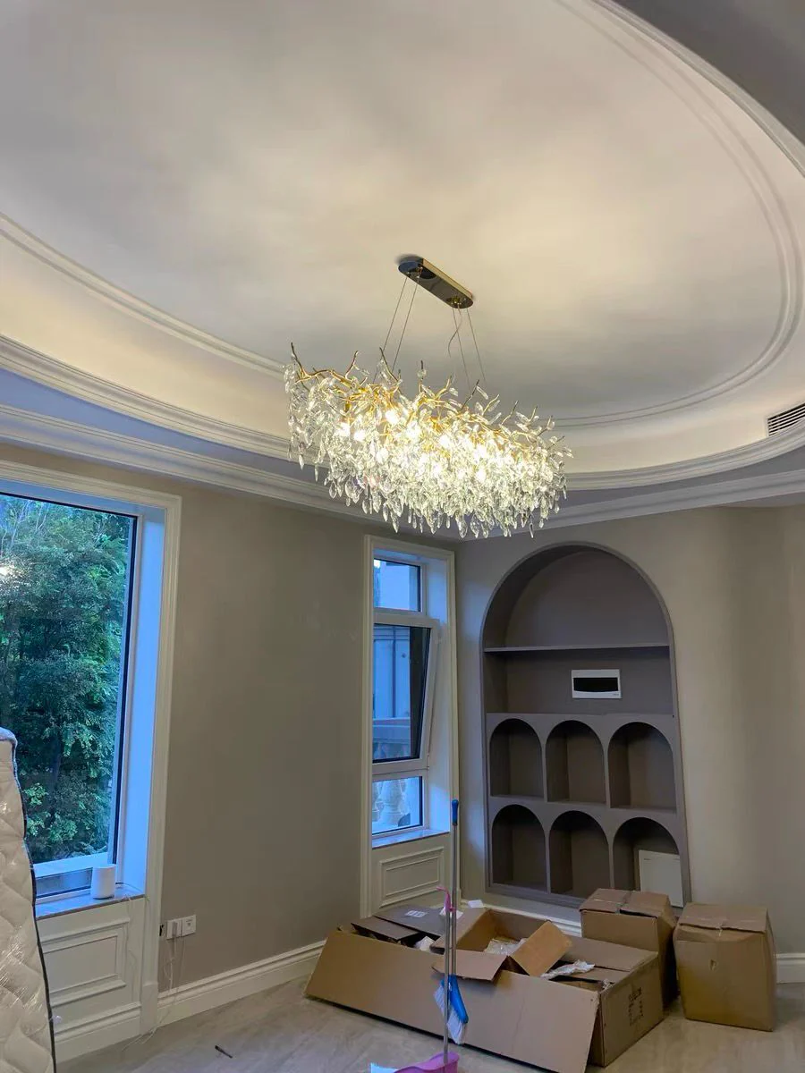 French Branch Crystal Chandelier with Elegant Crystal Leaves - Image 14
