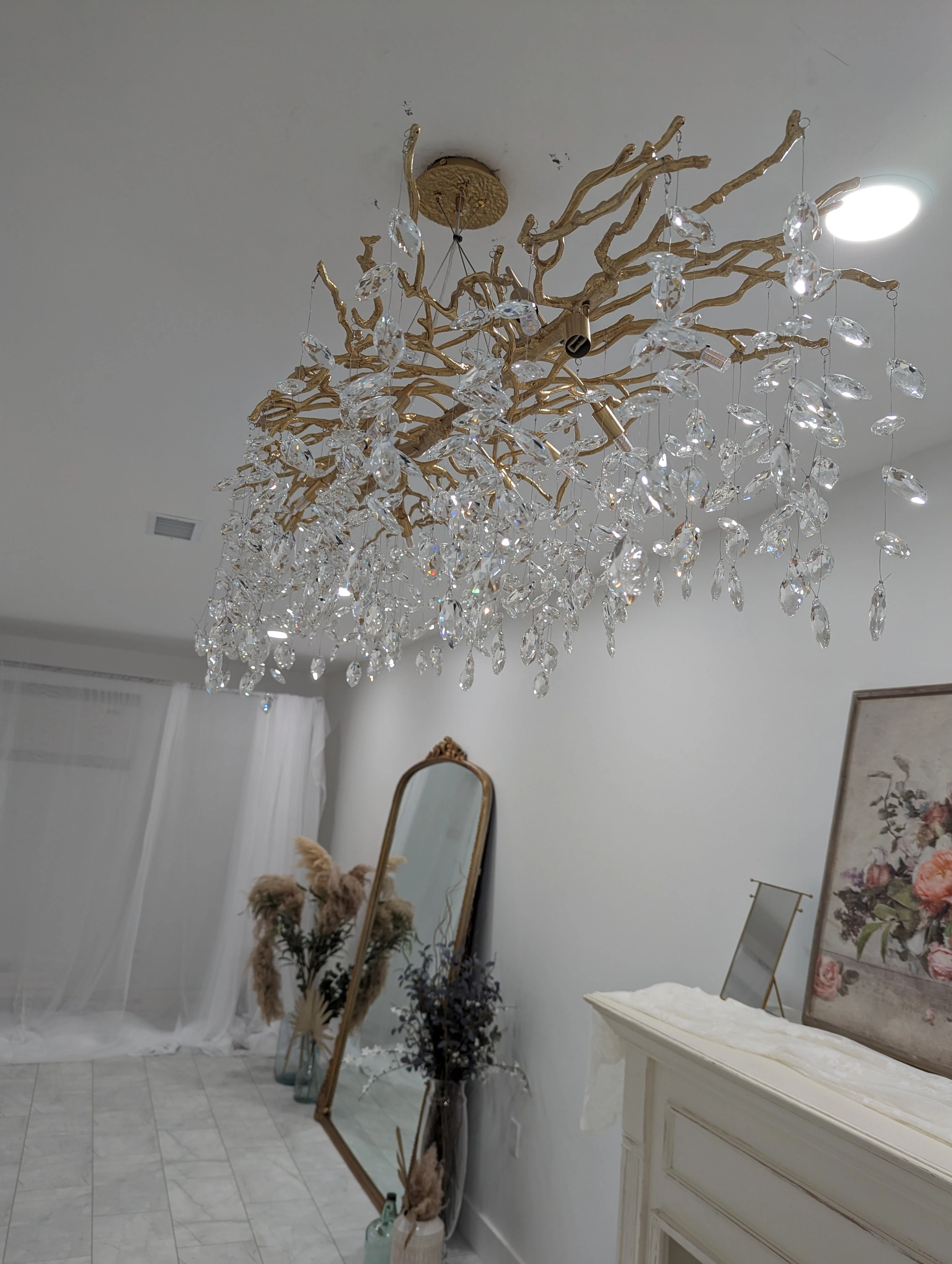 French Branch Crystal Chandelier with Elegant Crystal Leaves - Image 16