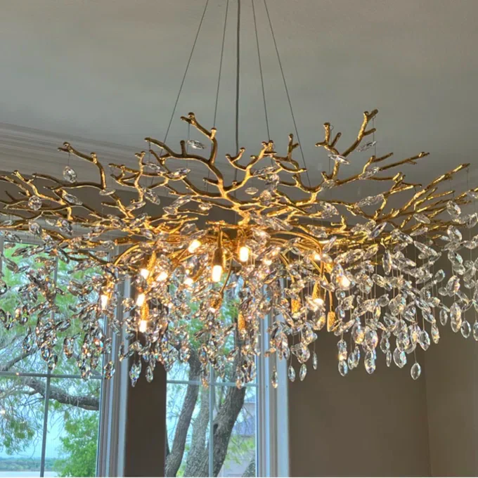 French Branch Crystal Chandelier with Elegant Crystal Leaves - Image 17