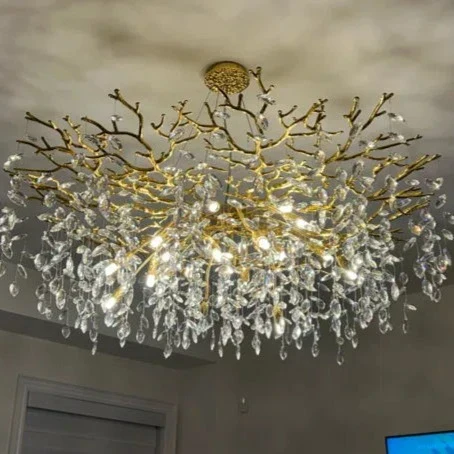 French Branch Crystal Chandelier with Elegant Crystal Leaves - Image 18